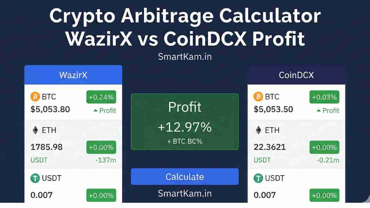 Crypto Arbitrage Calculator WazirX vs CoinDCX Profit